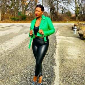 NEW AZALEA WANGGREEN FAUX LEATHER MOTO JACKET